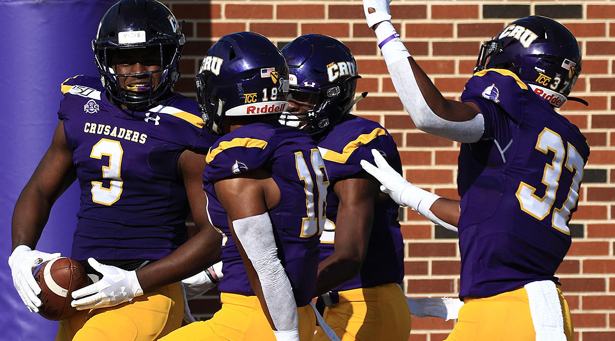 Akeem Jackson in the end zone, at the end of an interception return for a touchdown.